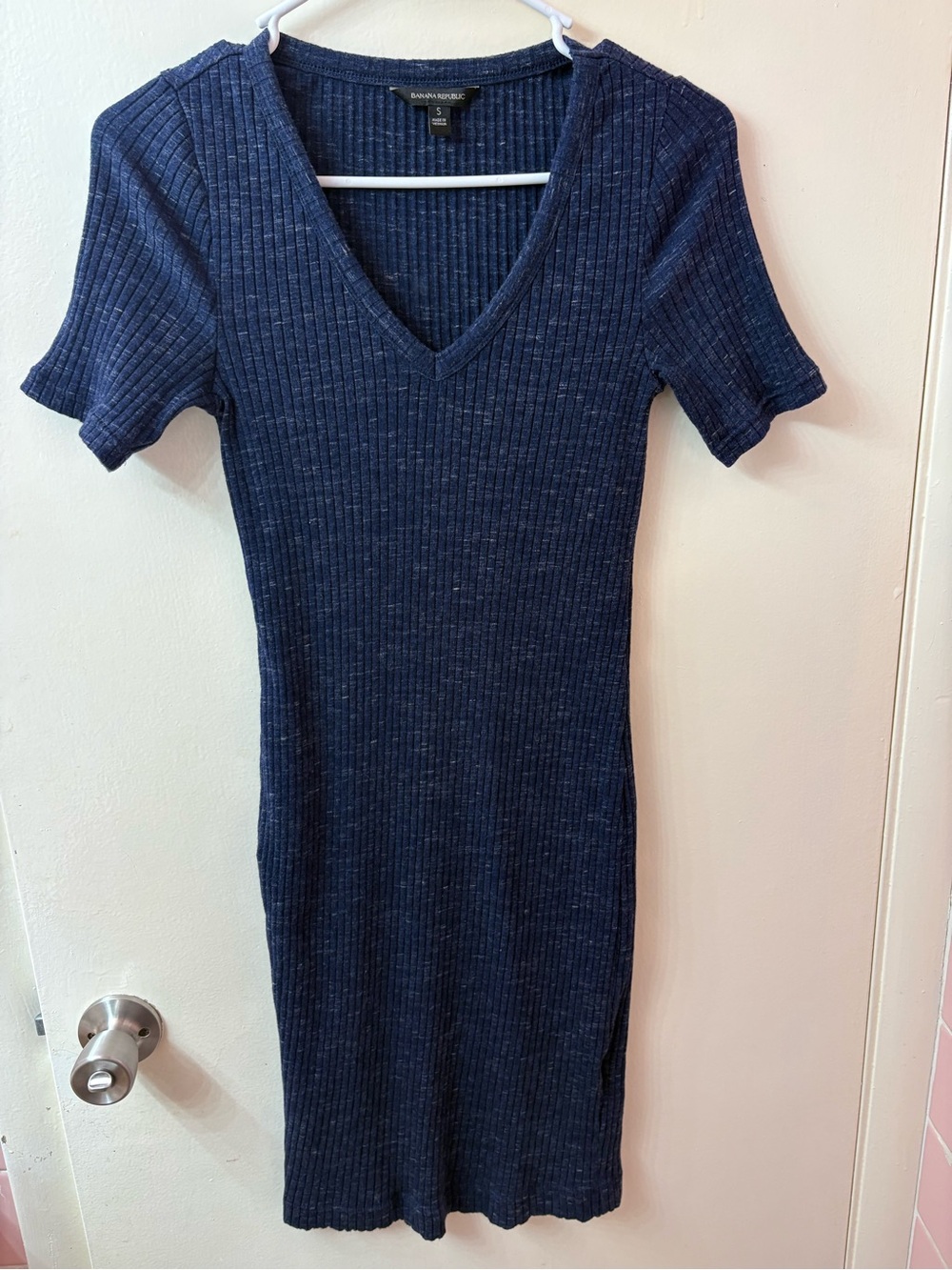Banana Republic Navy Ribbed V-Neck Knit Dress